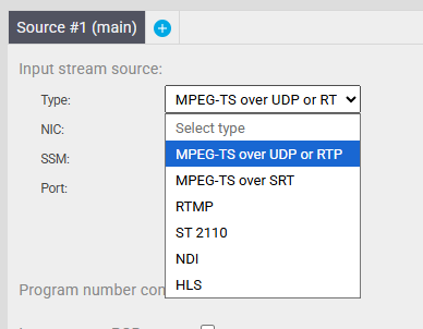 Figure 25: INPUT STREAM TYPE SELECTION