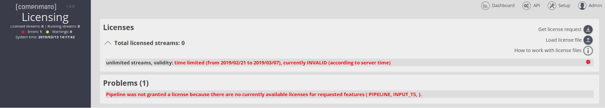 Figure 9: TWENTY-ONE ENCODER LICENSE ERROR